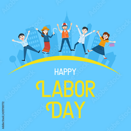 Labor Day Banner, People with different Occupation, Vector Illustration