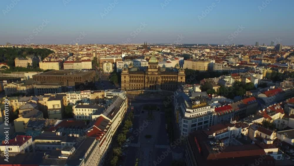 Aerial of Wenceslas Square and buildings Aerial of Wenceslas Square and buildings