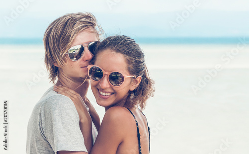 Portrait of happy couple on the beach  Thailand