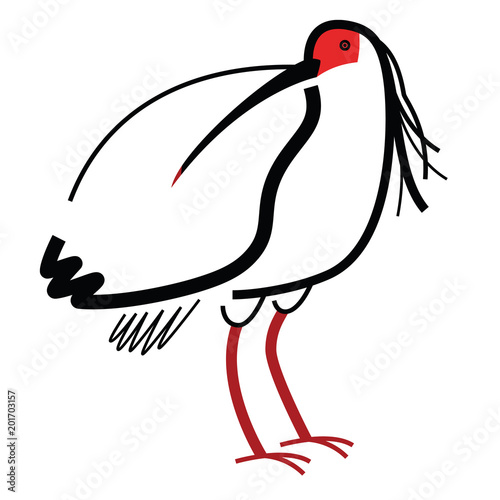 Birds collection Crested ibis Vector isolated icon Black and red color