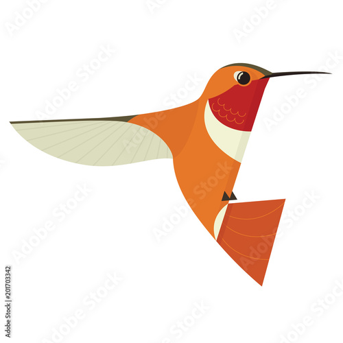 Humming bird icon Geometric cartoon flat Vector illustration Stylized animal isolated