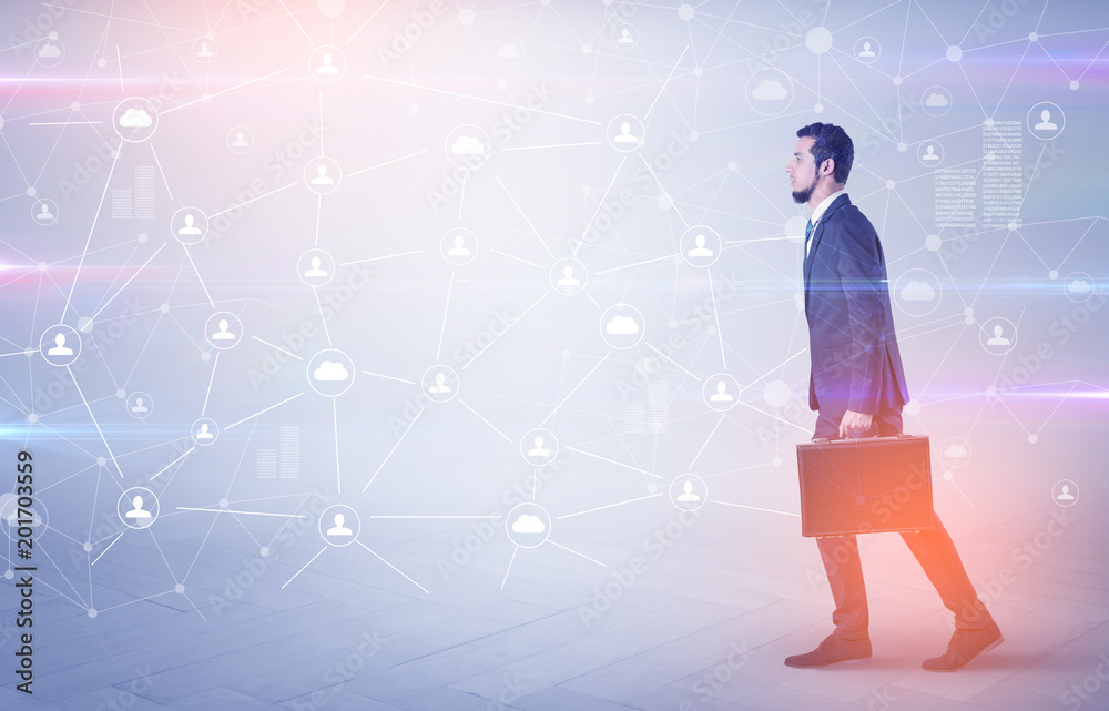 Linking people concept with lonely elegant businessman who walking somewhere
Linking people concept with lonely elegant businessman who walking somewhere