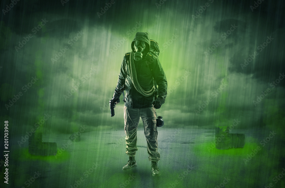 Masked unrecognizable guard in an abandoned space after explosion
Masked unrecognizable guard in an abandoned space after explosion