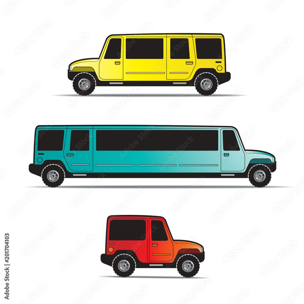 stretched vehicle set vector drawing
