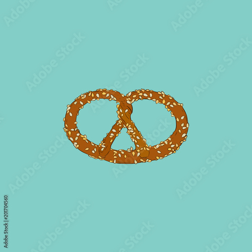 Appetizing Bavarian pretzel . Vector illustration in cartoon style.
