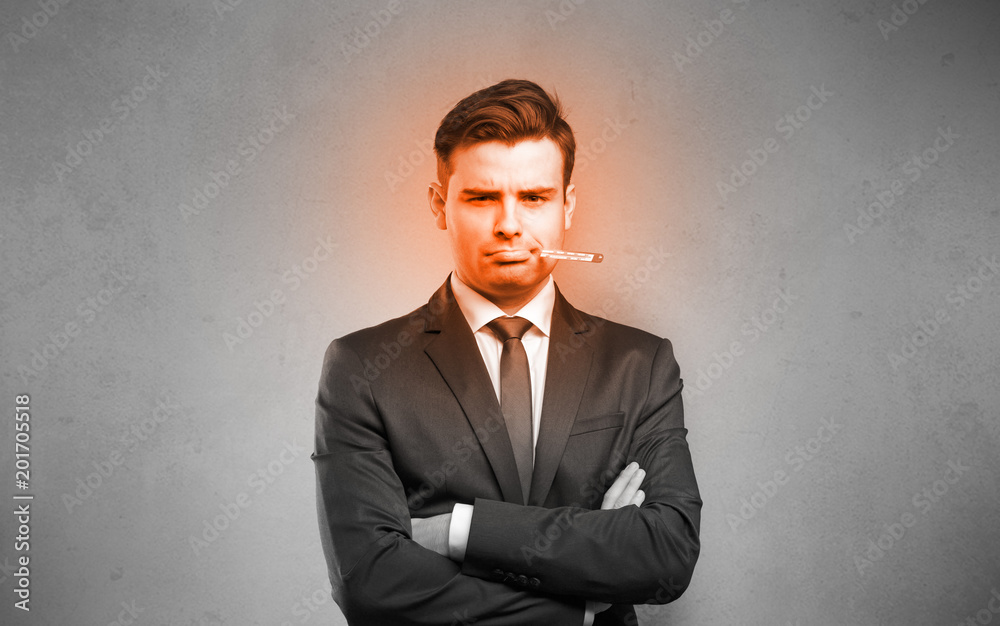 Fever businessman with burning red head concept
Fever businessman with burning red head concept