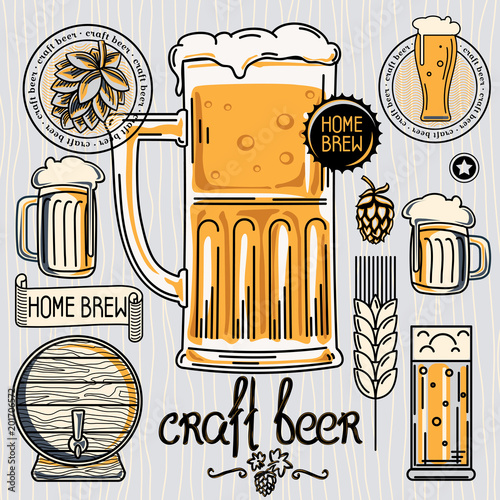 Set of vector craft beer emblems and design elements