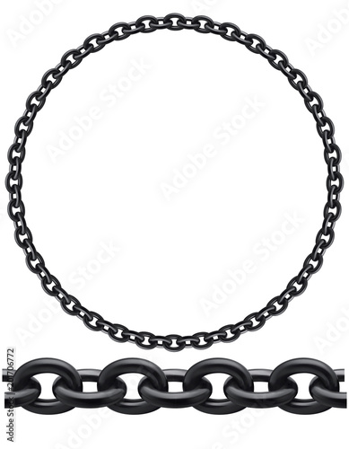 Black chain, seamless, isolated. Realistic vector 3d illustration