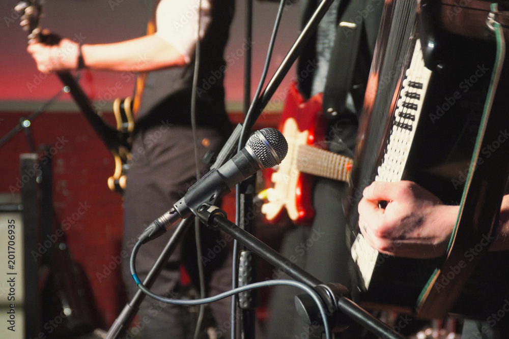 Fototapeta premium Musicians on stage in bar