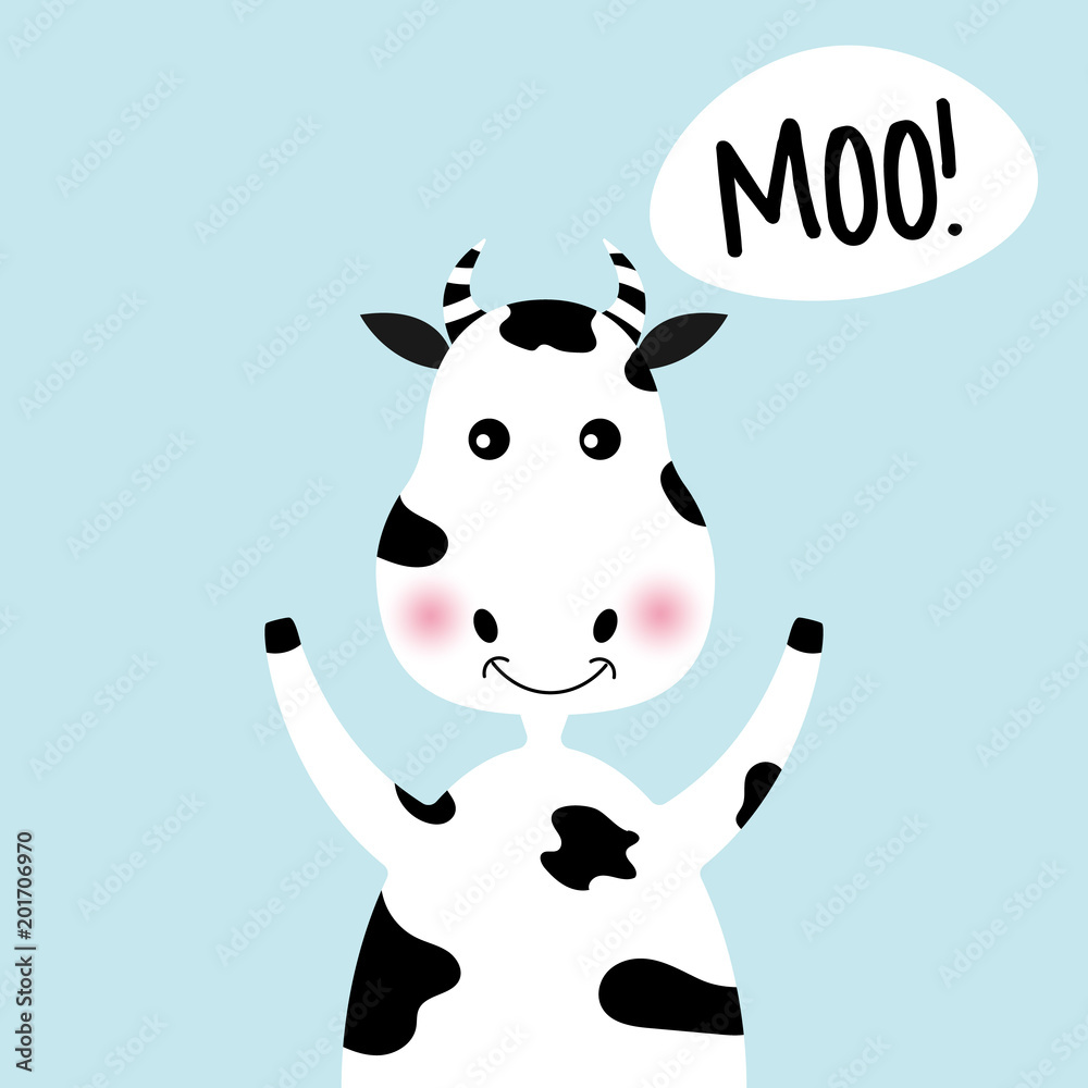 Plakat Cartoon cute girl krowa i napis Moo.