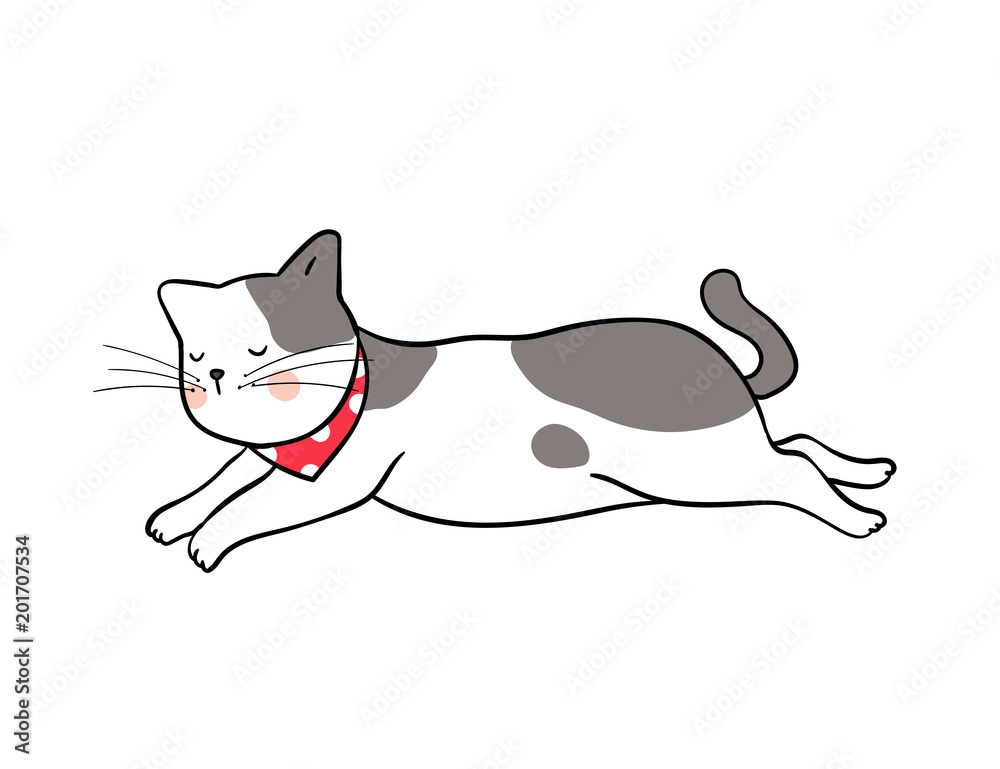 Vector illustration character design cute cat lying and sleeping Draw doodle style