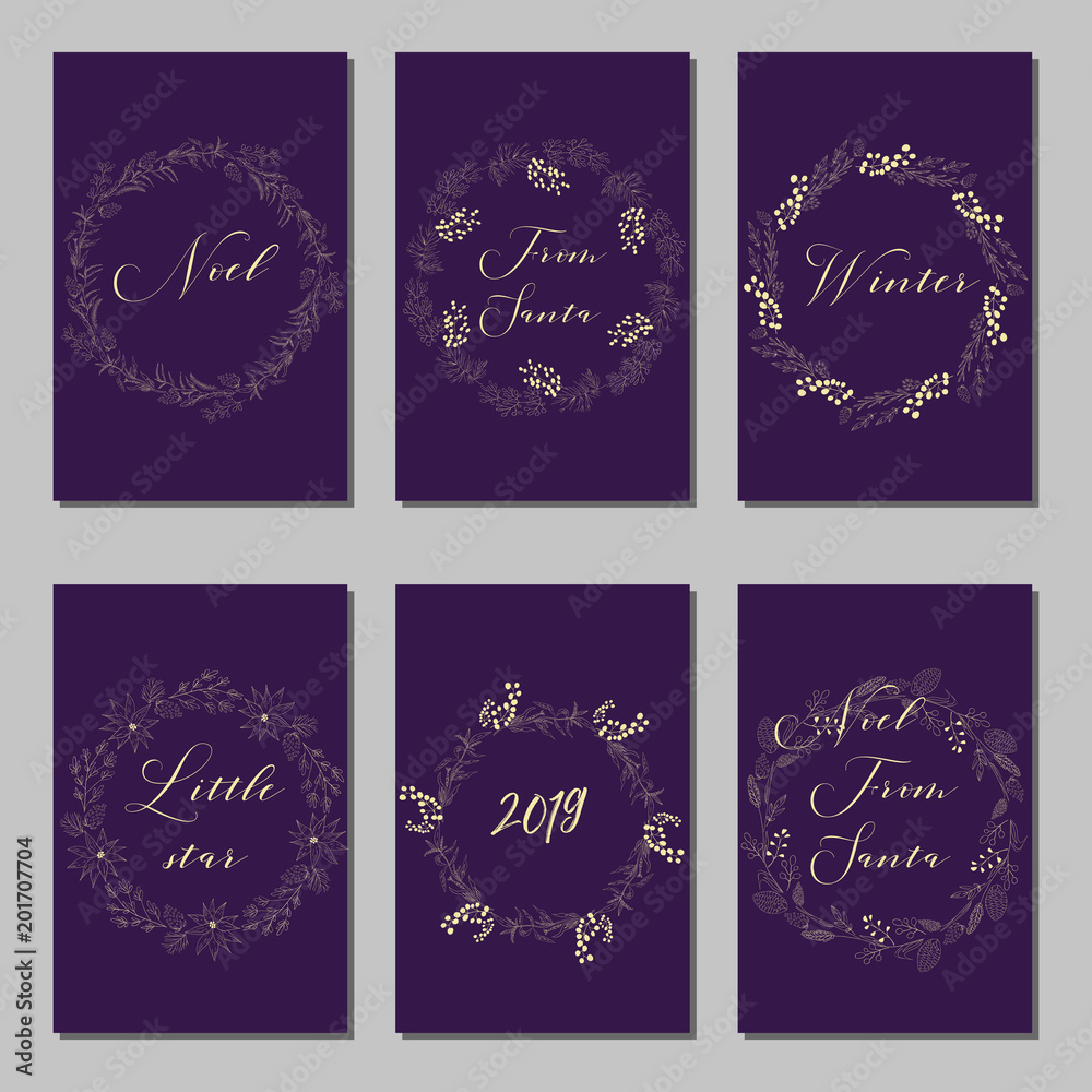 New Year and Merry Christmas decoration set. New Year and Merry Christmas decoration set.