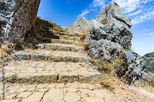 Vászonkép staircase sky clouds stone