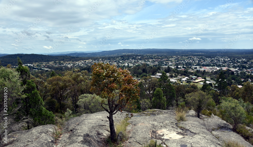 Broad panorama of Stanthorpe and the countryside of South Queensland. View from Mount Marlay Lookout, Stanthorpe, QLD, Australia