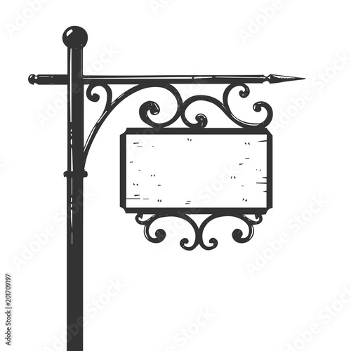 Old urban road signpost engraving vector
