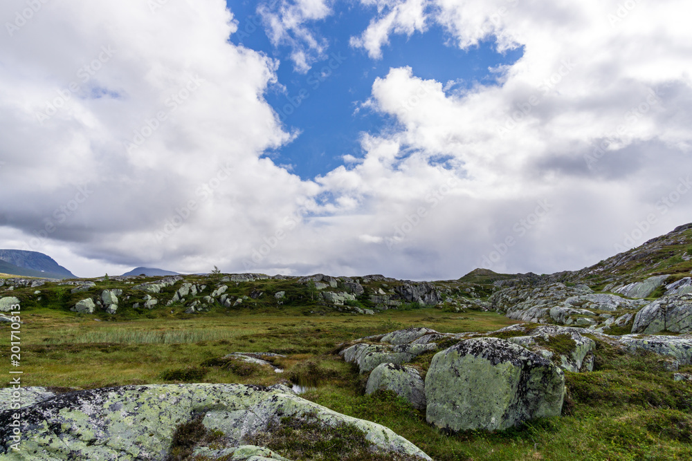 landscape Norway clouds blue mountains