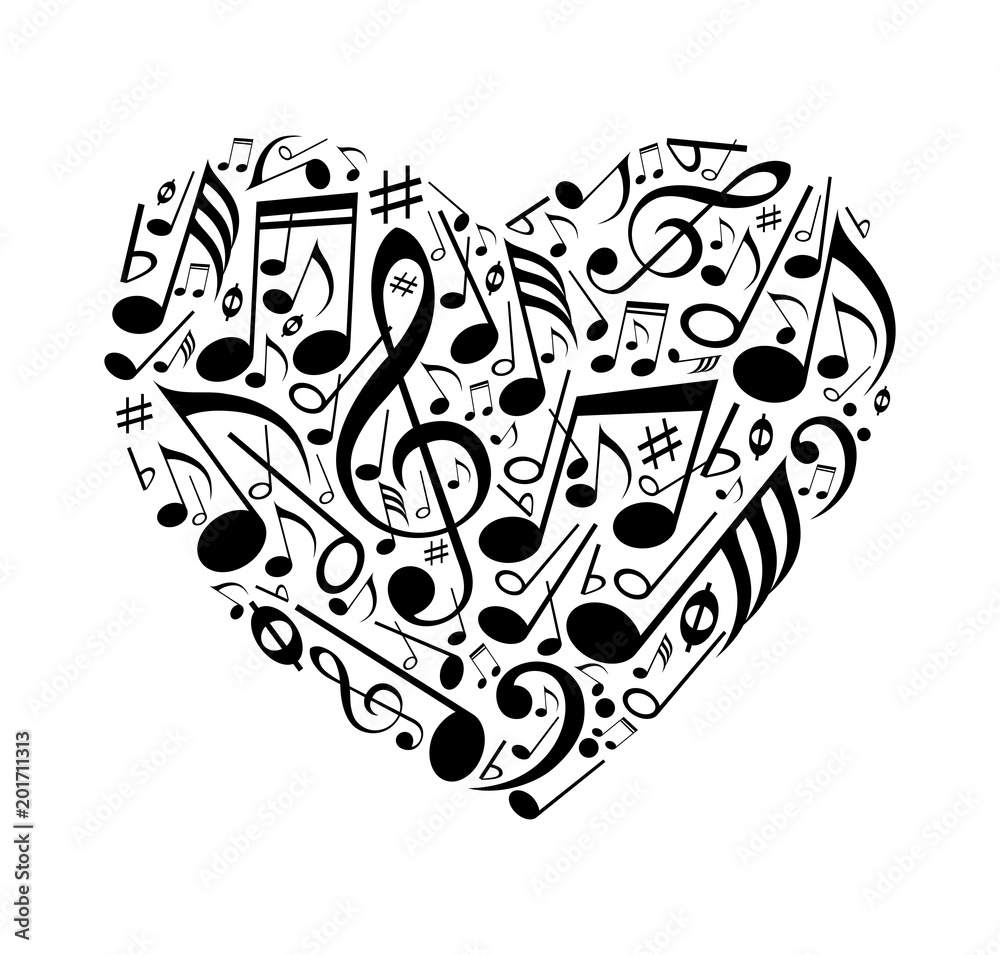 Fototapeta premium Abstract heart of musical notes