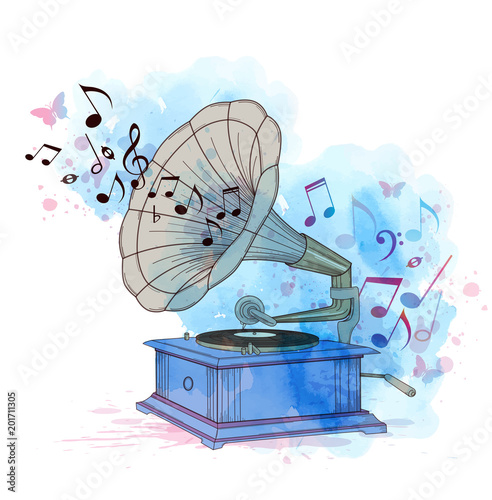 Music background with vintage gramophone