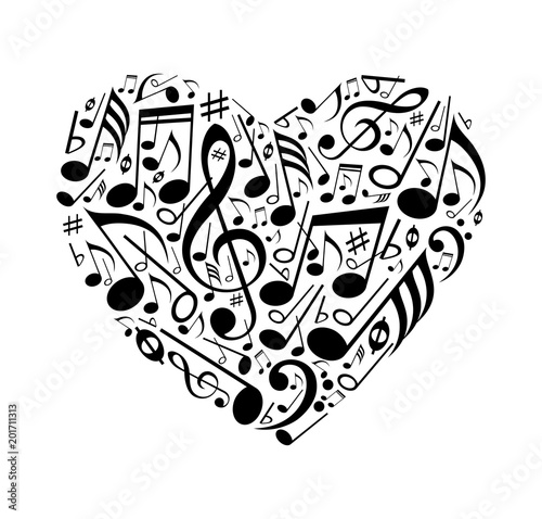 Abstract heart of musical notes