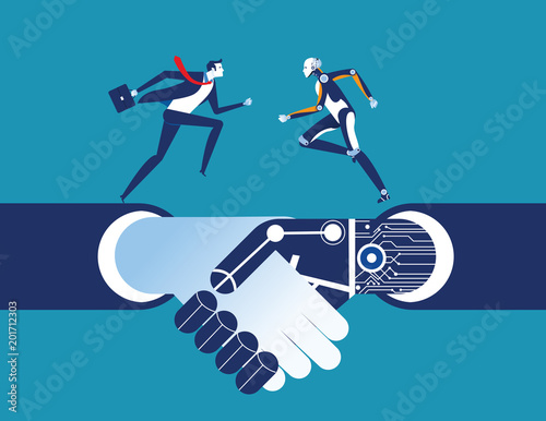 Business human and robot. Concept business artificial intelligence illustration. Vector technology.