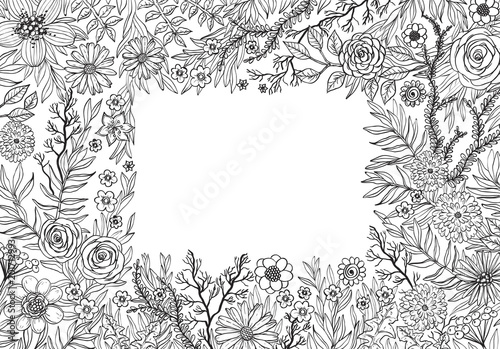 Hand drawing background with flowers and plants, Doodle Floral pattern