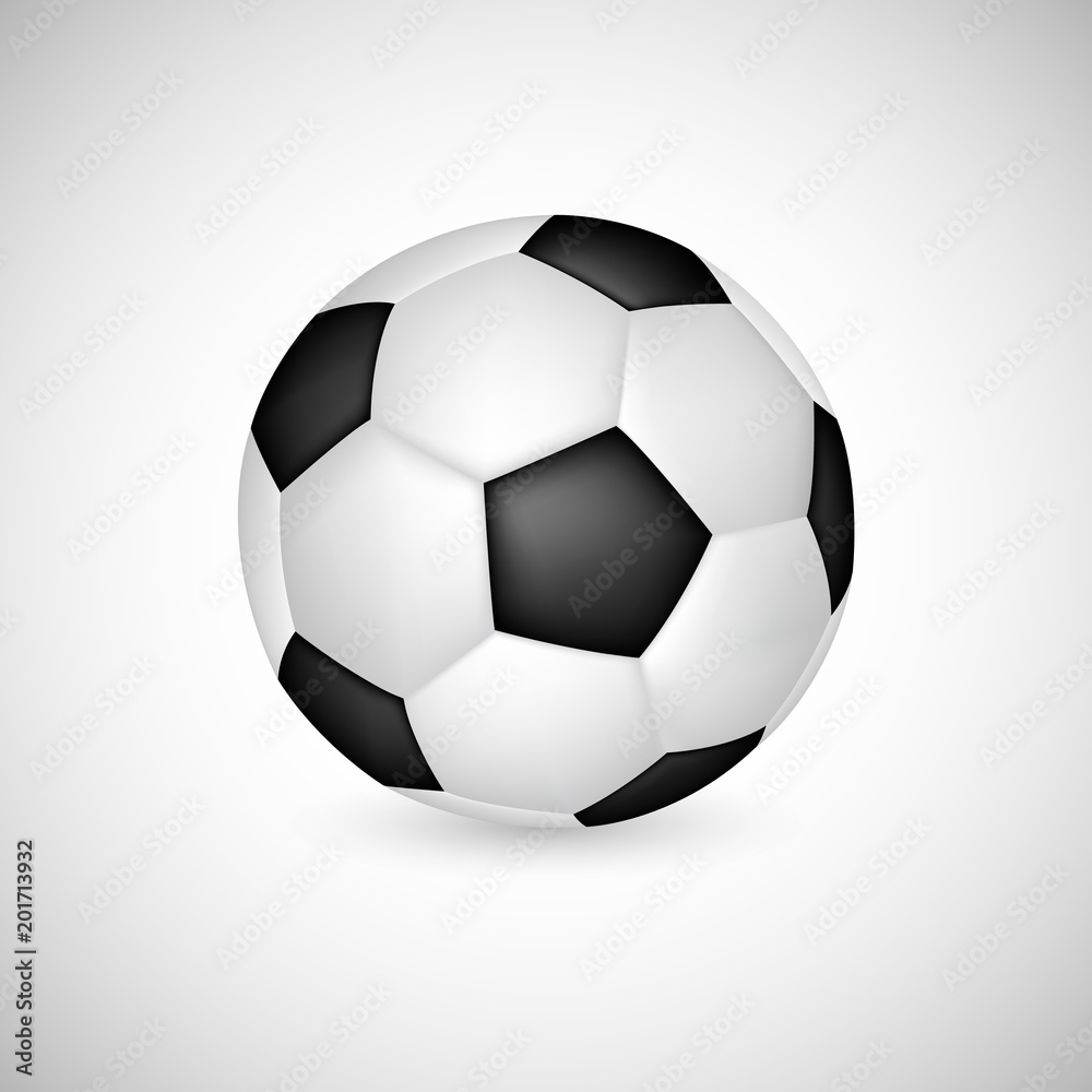 Soccer ball in 3d realistic style. Classic design, isolated on white background. Vector background