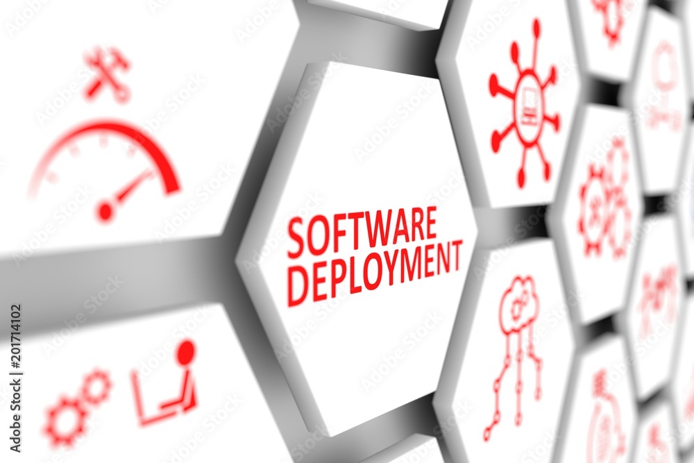 Software deployment concept cell blurred background 3d illustration