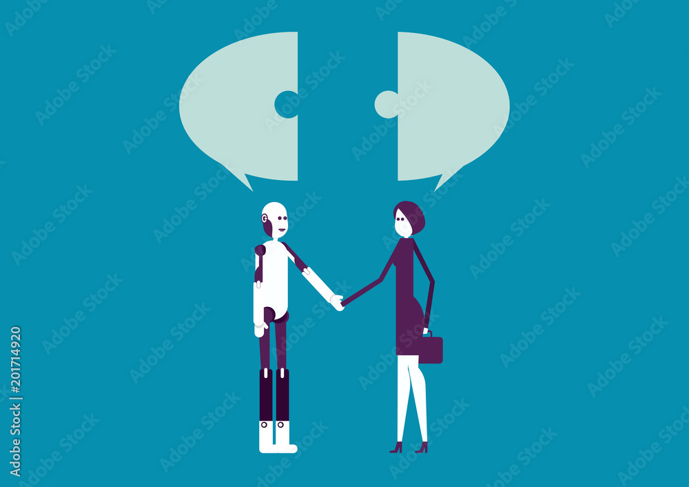 Robot with Human and handshake for agreement success. Business concept vector illustration Robot with Human and handshake for agreement success. Business concept vector illustration