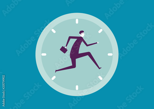 Businessman and race agains time. Vector illustration working business concept.