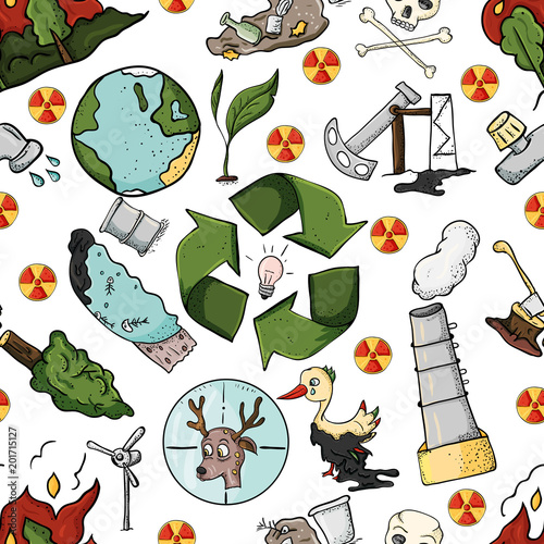 seamless pattern on the theme of ecology the pollution of the earth white background photo