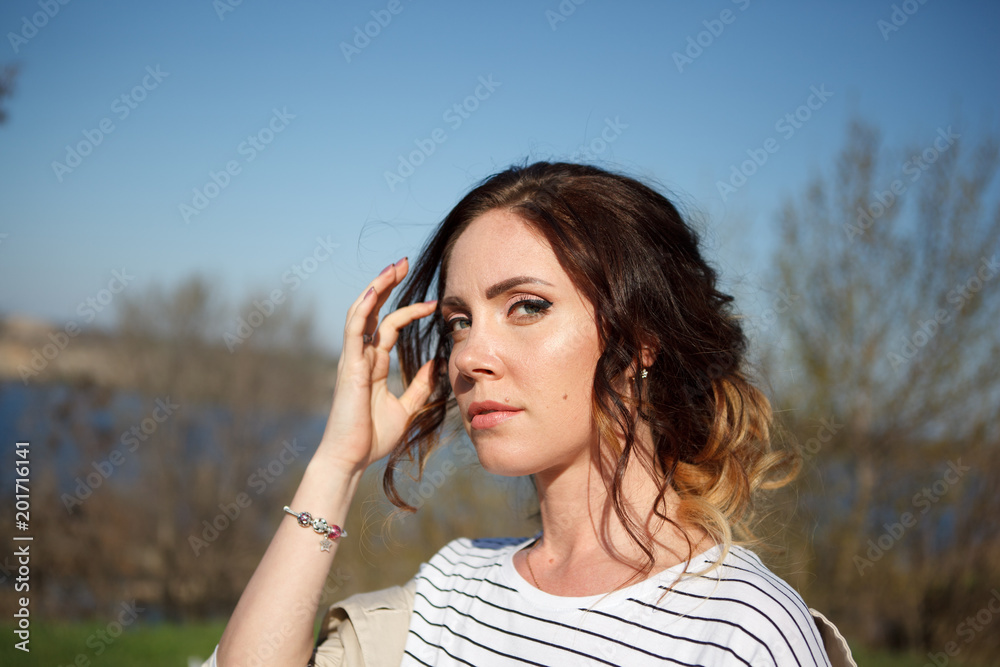 girl with long hair sunny portrait girl with long hair sunny portrait