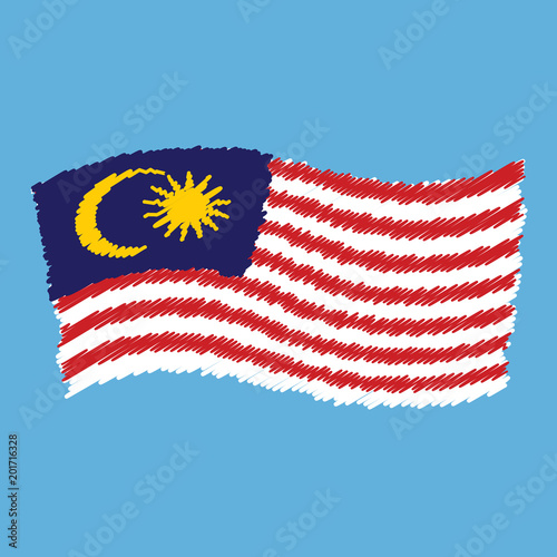 Malaysia national flag (Jalur Gemilang) flying grunge pencil drawing sketching isolated vector illustration