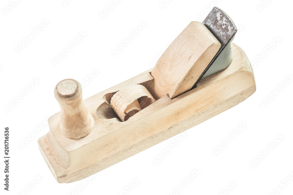 Wooden shaving plane isolated on white Wooden shaving plane isolated on white
