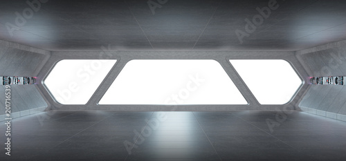 Fototapeta Naklejka Na Ścianę i Meble -  Spaceship futuristic grey blue interior window view