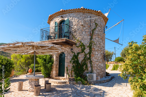 Traditional Greek old windmill on Skinari cape. Zakynthos island, Greece