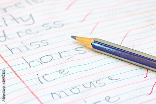 Canvas Print English Spelling Test and Pencil