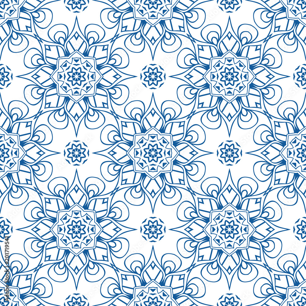 Mandala seamless pattern with floral and geometrical ornament. Arabic, Islamic, indian, japanese motifs in a retro style. Mandala seamless pattern with floral and geometrical ornament. Arabic, Islamic, indian, japanese motifs in a retro style.