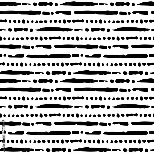 Seamless pattern black watercolor stripes on a white background in grunge style