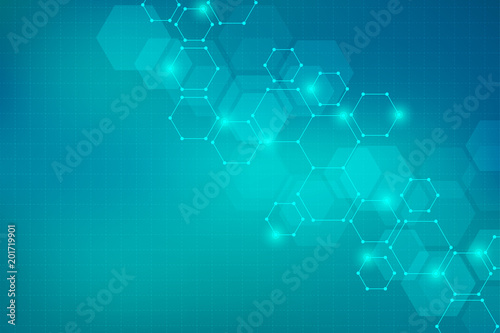 Hexagon background design. Geometric abstract background with molecular structure.