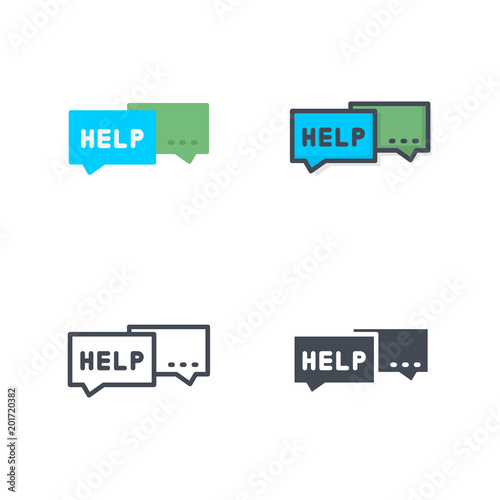 Conversation support service flat colored line silhouette icon vector