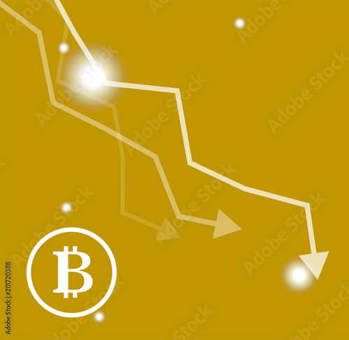 vector bitcoin market crash graph on orabge background. Bitcoin hype concept vector illusrtation with blank space fo text. depreciation of bitcoin. Bitcoin's Price Drops