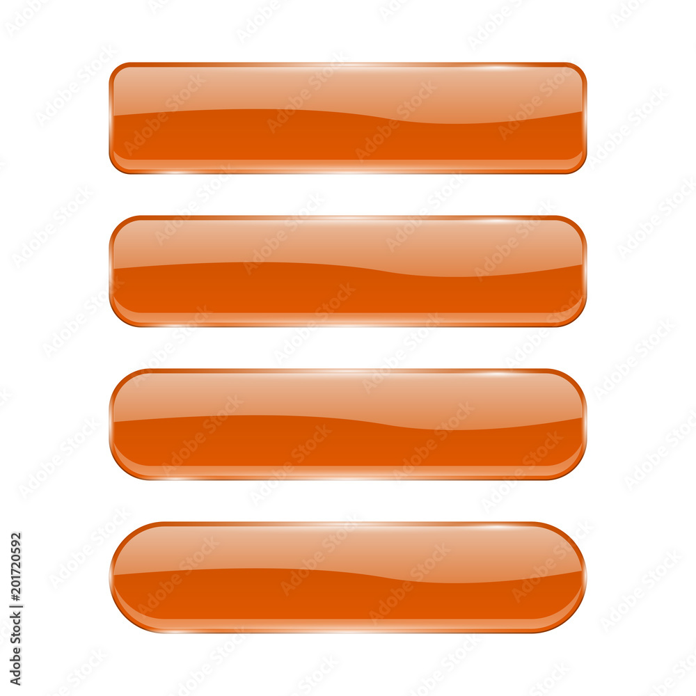 Orange glass buttons. Shiny rectangle 3d icons with reflection Orange glass buttons. Shiny rectangle 3d icons with reflection