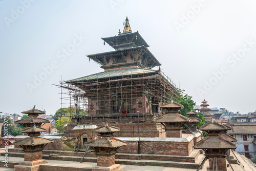 An ancient temple on the reconstruction of March 25, 2018 in Kathmandu, Nepal.