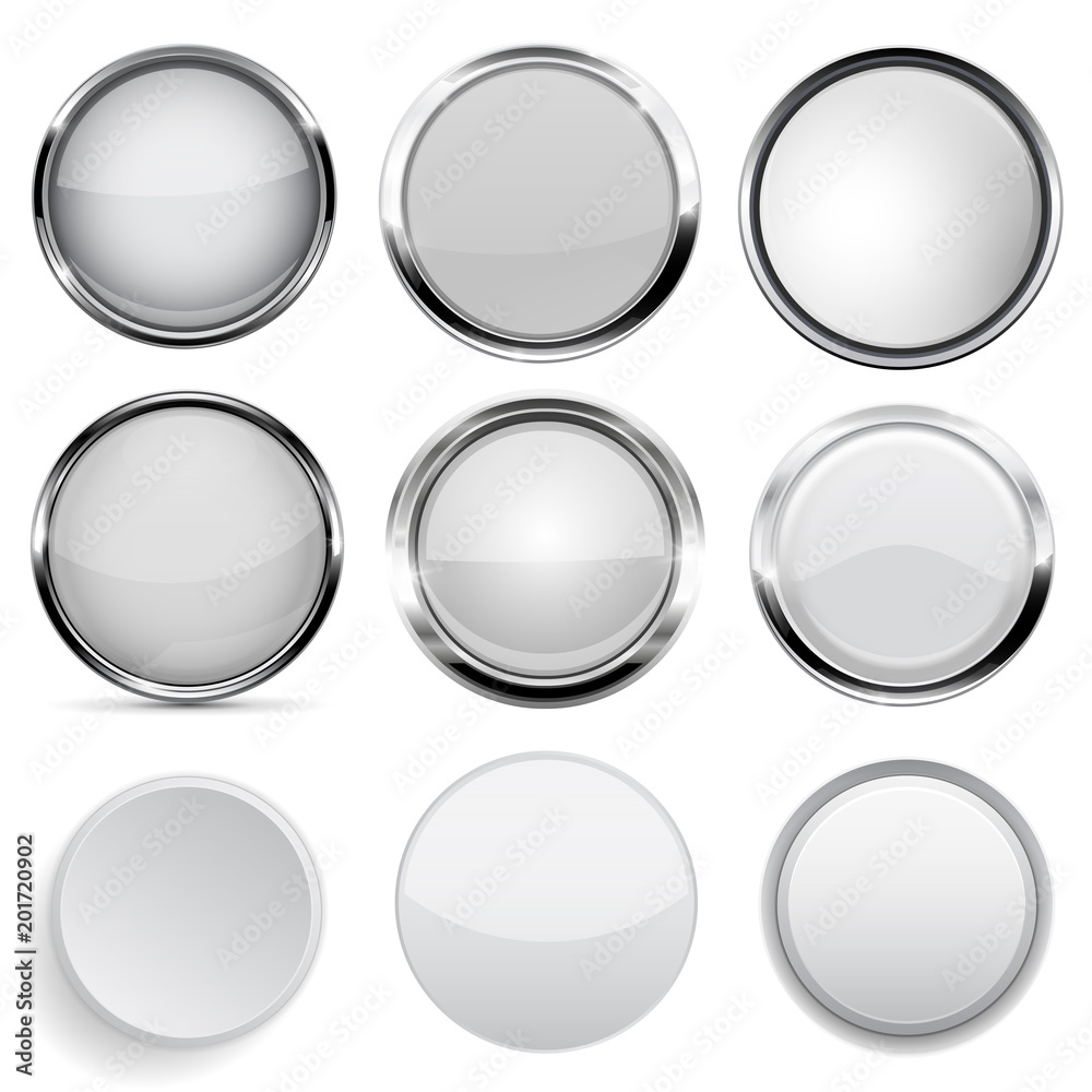 Glass and plastic buttons collection. White round 3d buttons Glass and plastic buttons collection. White round 3d buttons