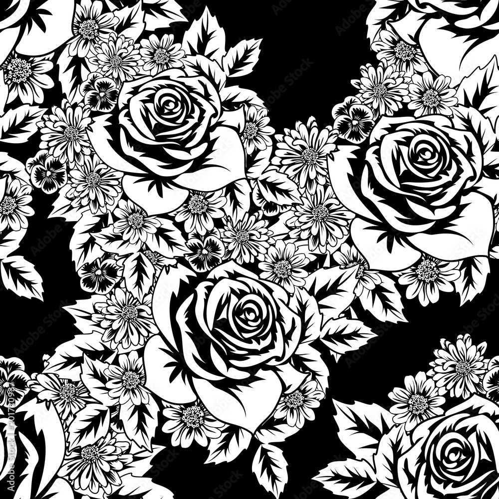 seamless monochrome pattern of flowers for greeting cards, background, price tags seamless monochrome pattern of flowers for greeting cards, background, price tags