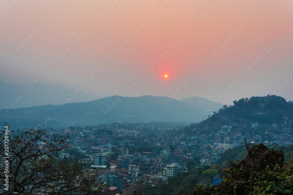 Beautiful sunset on March 25, 2018 in Kathmandu, Nepal.