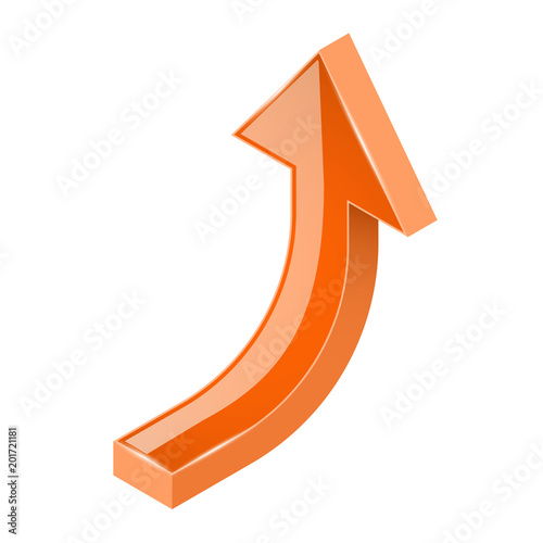Orange arrow. 3d shiny upwards sign