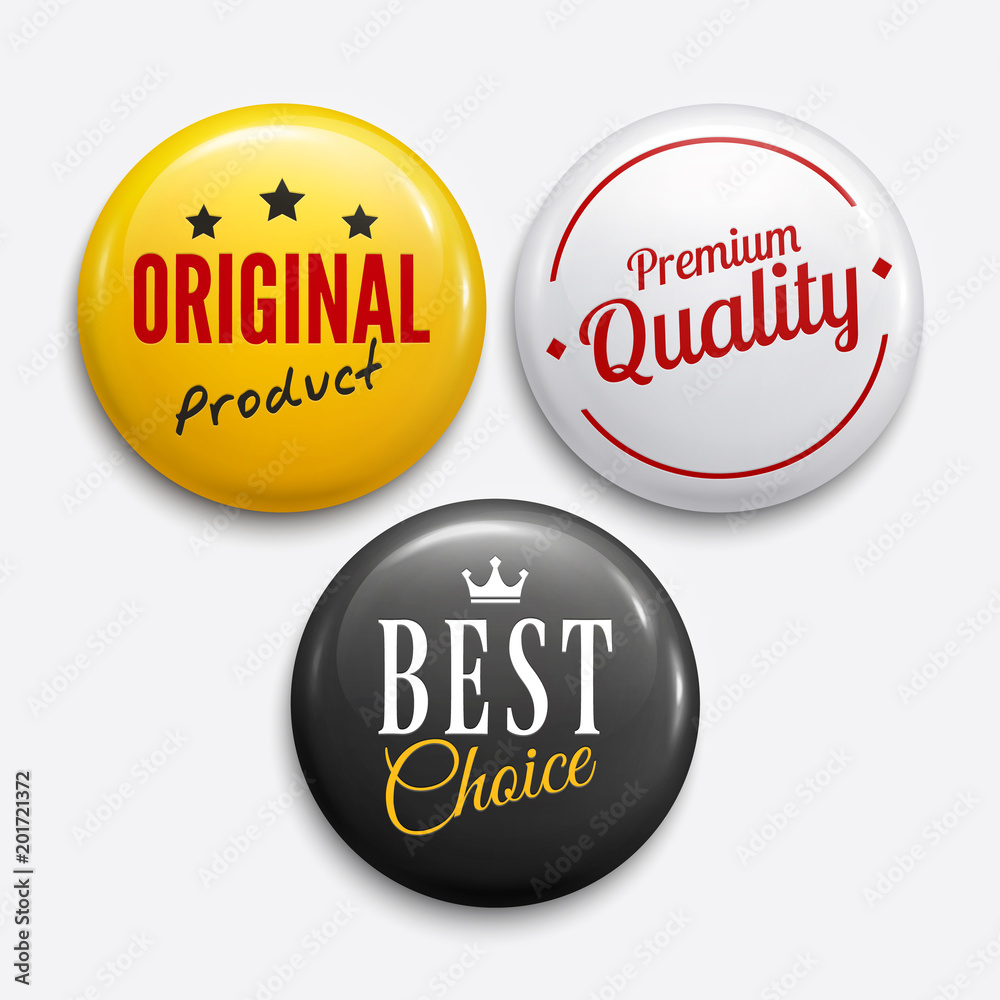Set of advertising glossy badges. Product promotions. Premium quality, original product, best choice. Vector. Set of advertising glossy badges. Product promotions. Premium quality, original product, best choice. Vector.