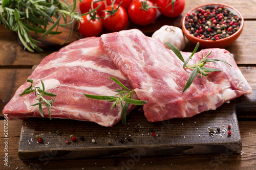 fresh pork ribs with ingredients for cooking
