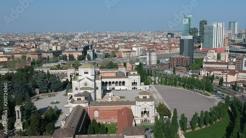 Milan aerial view over Monumental Cemetery